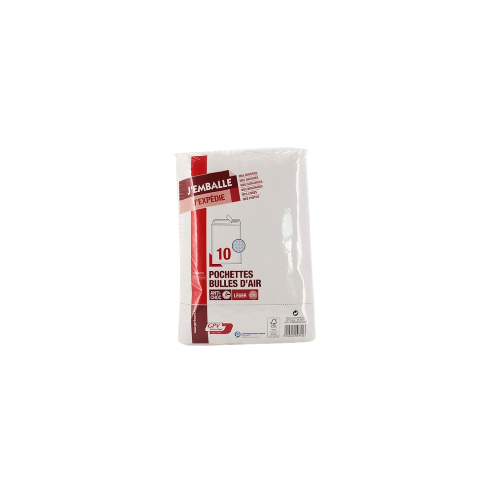 PAQUET DE 10 POCHETTES BULLES D'AIR GPV 200X275 MM - BLANCHE