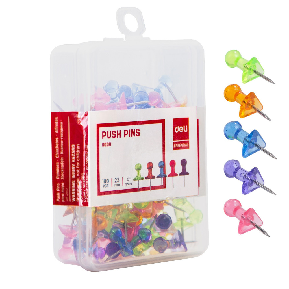 BOX DE 100 EPINGLE TABLEAU LIEGE / 23MM / TRASPARENT ASSORTIS