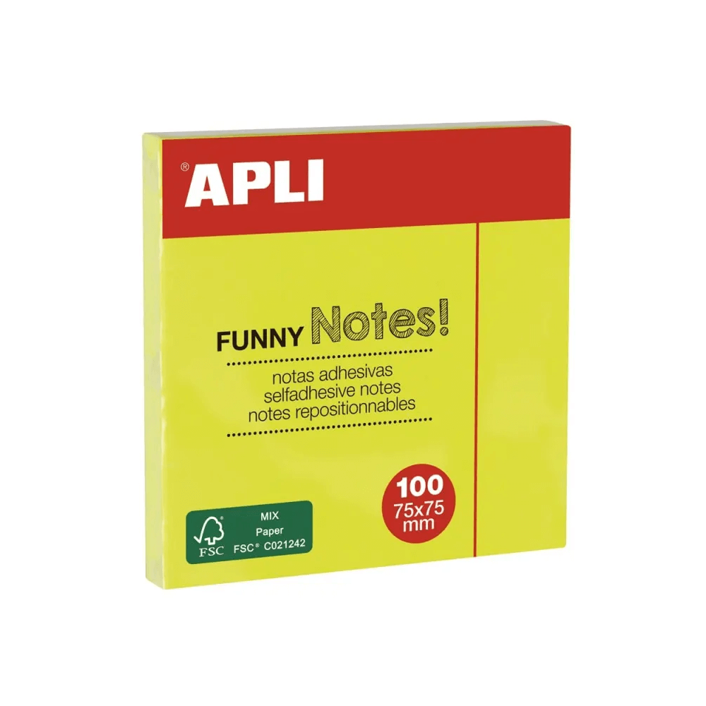 STICK NOTES AUTOCOLLANTES APLI 75X75 100F JAUNE