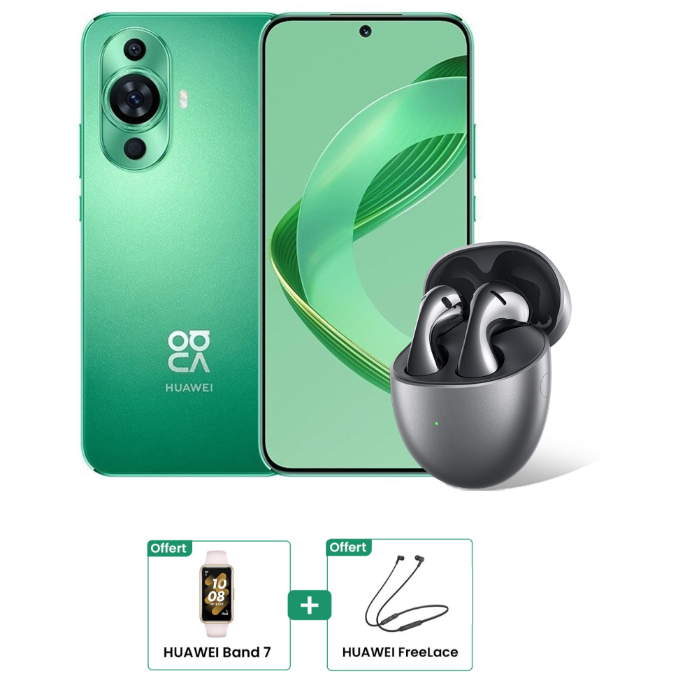 Smartphone Huawei Nova 11 / 4G / 8 Go / 256 Go / Vert + FreeBuds 5 + Huawei Band 7 + Huawei FreeLace