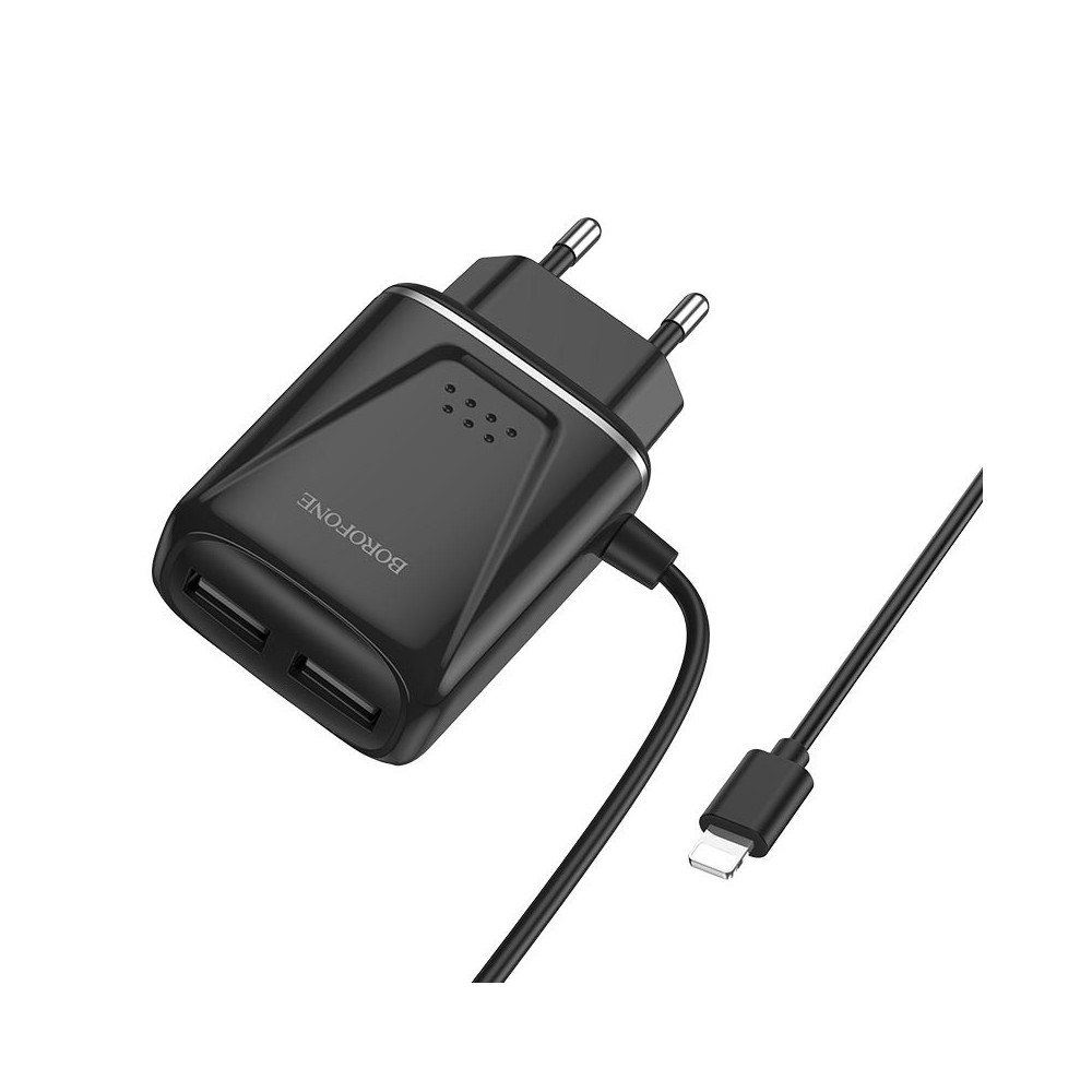 Chargeur secteur Borofone BA50A / Avec Câble lightning 2.1 A / Noir