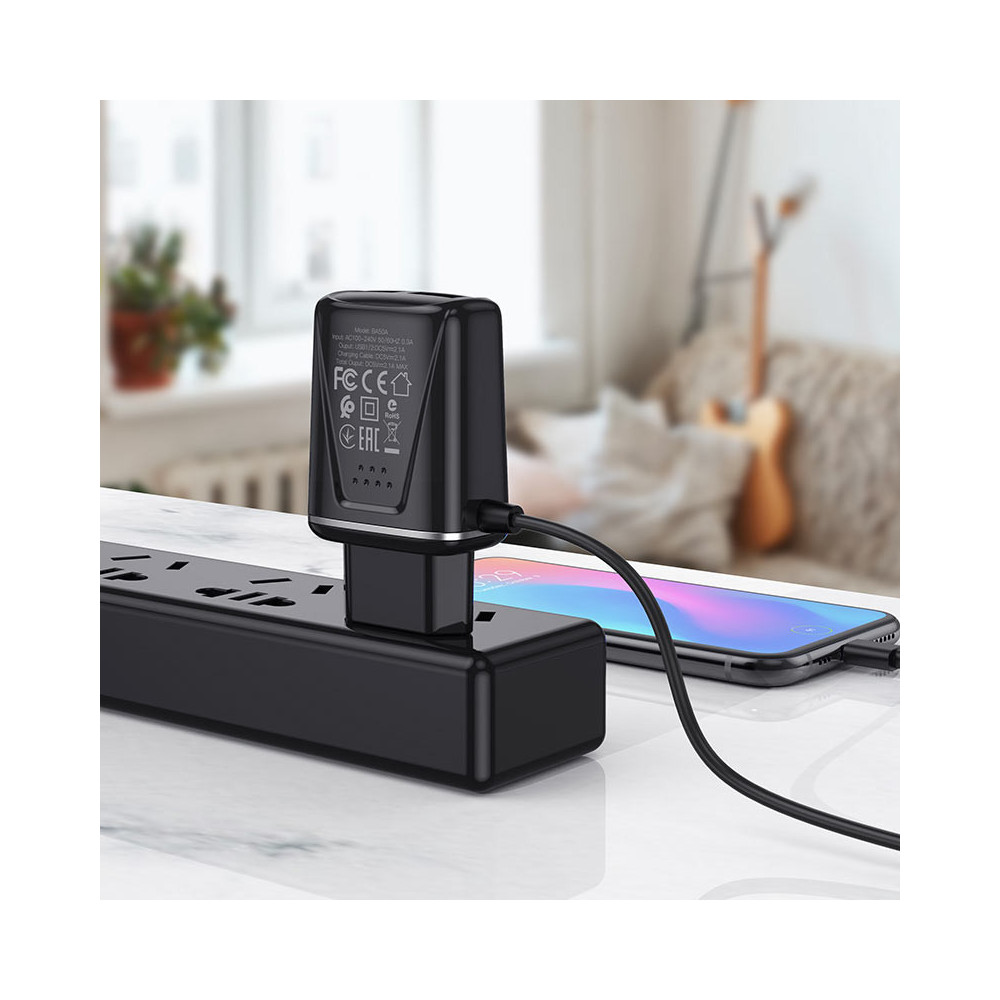 Chargeur secteur Borofone BA50A / Avec Câble lightning 2.1 A / Noir