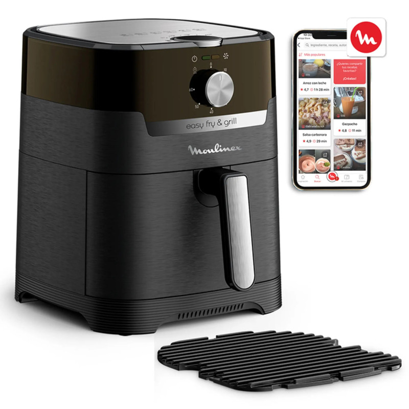 Moulinex Friteuse sans huile XL + gril, 4,2 L, 6 personnes, 8 programmes,  Température réglable, Timer, Air fryer, Frites, Grillades, Poulet rôti,  Easy Fry & Grill Digital 2-en-1 EZ505810 