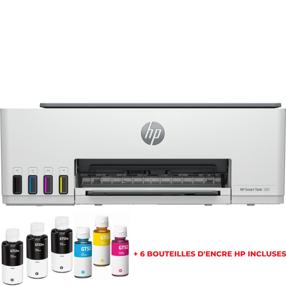 Imprimante HP 580 Smart Tank COULEUR 3EN1 / WIFI + 6 Bouteilles d'encre HP + 100 DT Bon de Réduction