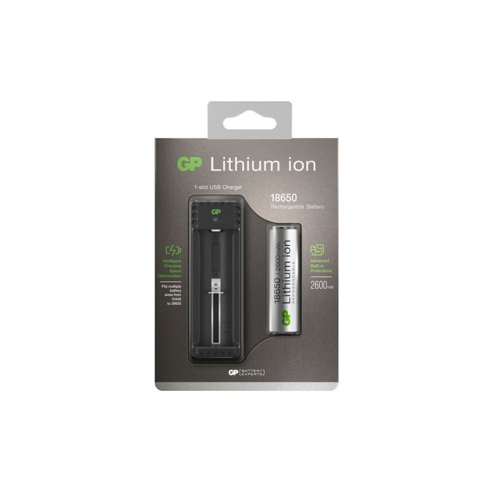 CHARGEUR LI-ION USB GP L111 AVEC AKKU 18650 RECHARGEABLE / 3.7V-2600MAH