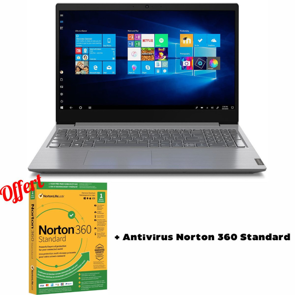 PC Portable Lenovo V15 / AMD 3020e / 8 Go + Antivirus Norton 360 Standard Offert
