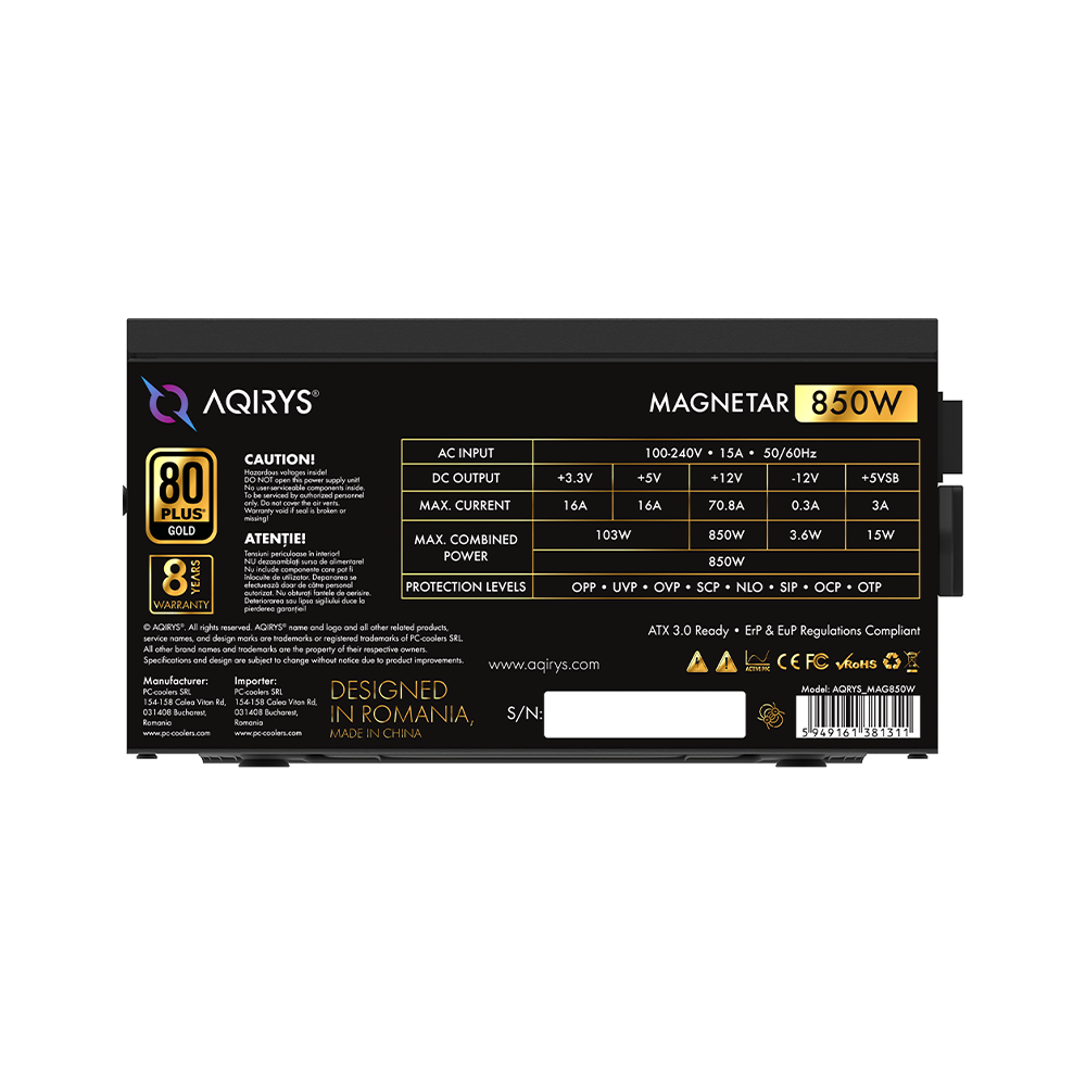 Boite d'alimentation AQIRYS MAGNETAR / 850W / GOLD / Modulaire
