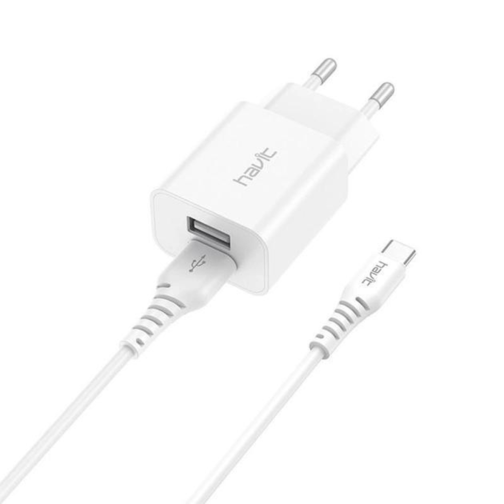 CHARGEUR SECTEUR HAVIT HV-ST902 / 2 PORTS USB + Câble TYPE-C / 10W
