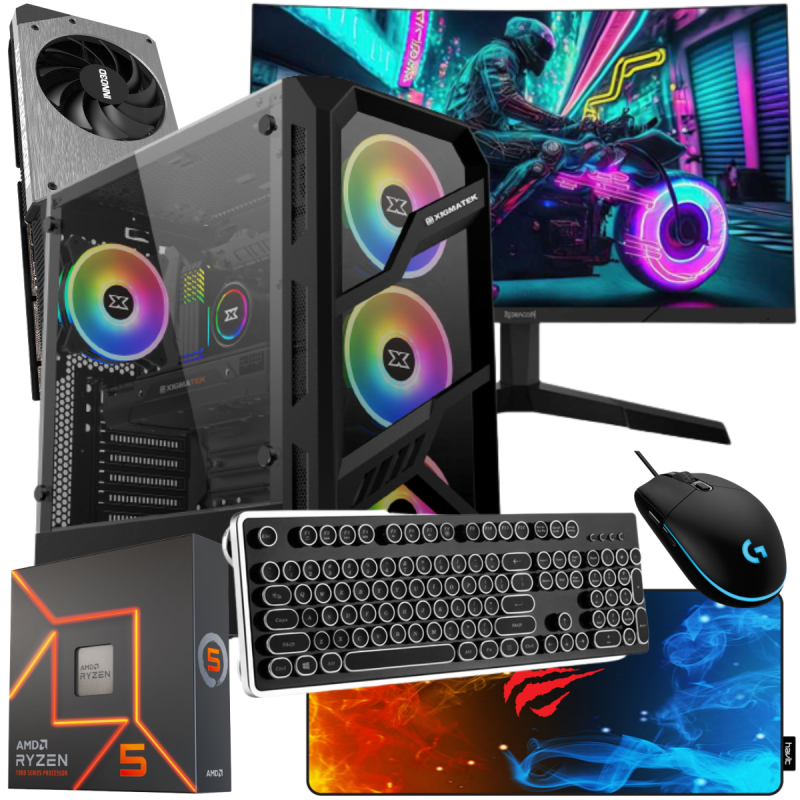 Setup Gamer Special Pc de Bureau Gaming / Ryzen 5 7600X / RTX 4060 Ti TWIN  X2 8G / 16 Go Avec Écran Curved Redragon 24 Full HD 165 Hz