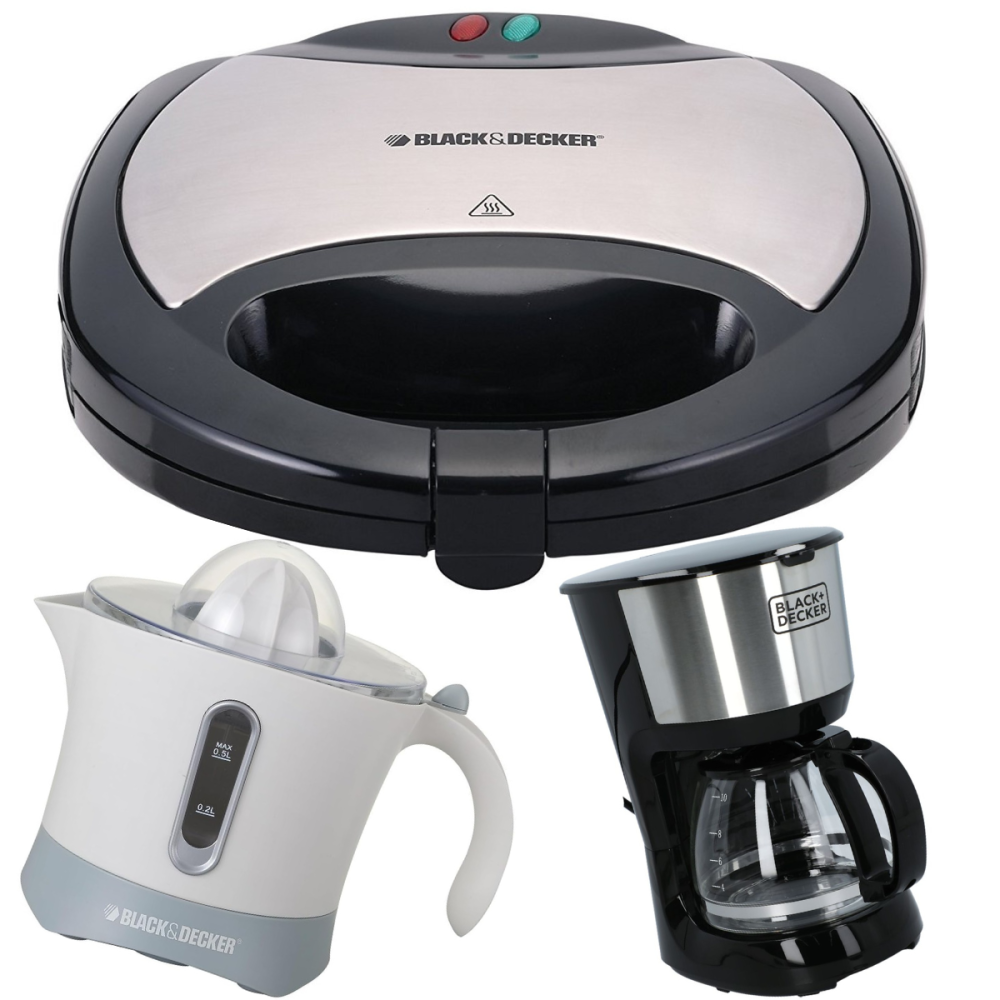 Pack Black & Decker Presse agrumes CJ650 + Appareil à Panini TS2000-B5 750 W + Cafetière Electrique DCM750S-B5 750 W