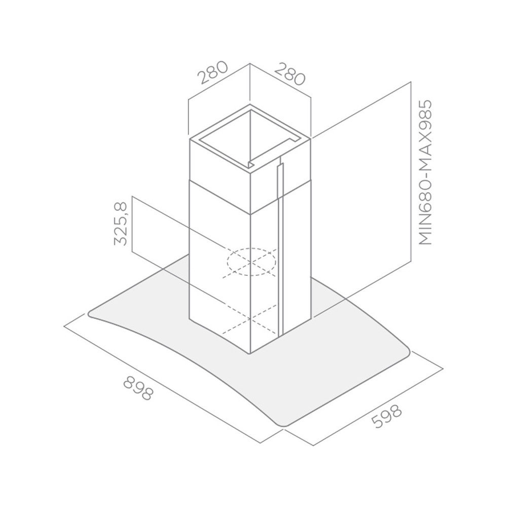 hotte centrale focus inox et vitre
