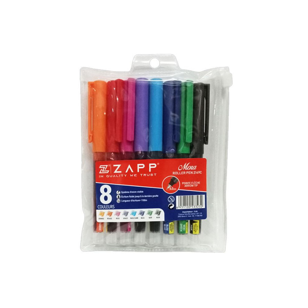 Pochette de 8 Stylos ZAPP ROLLER MORA / Assortis