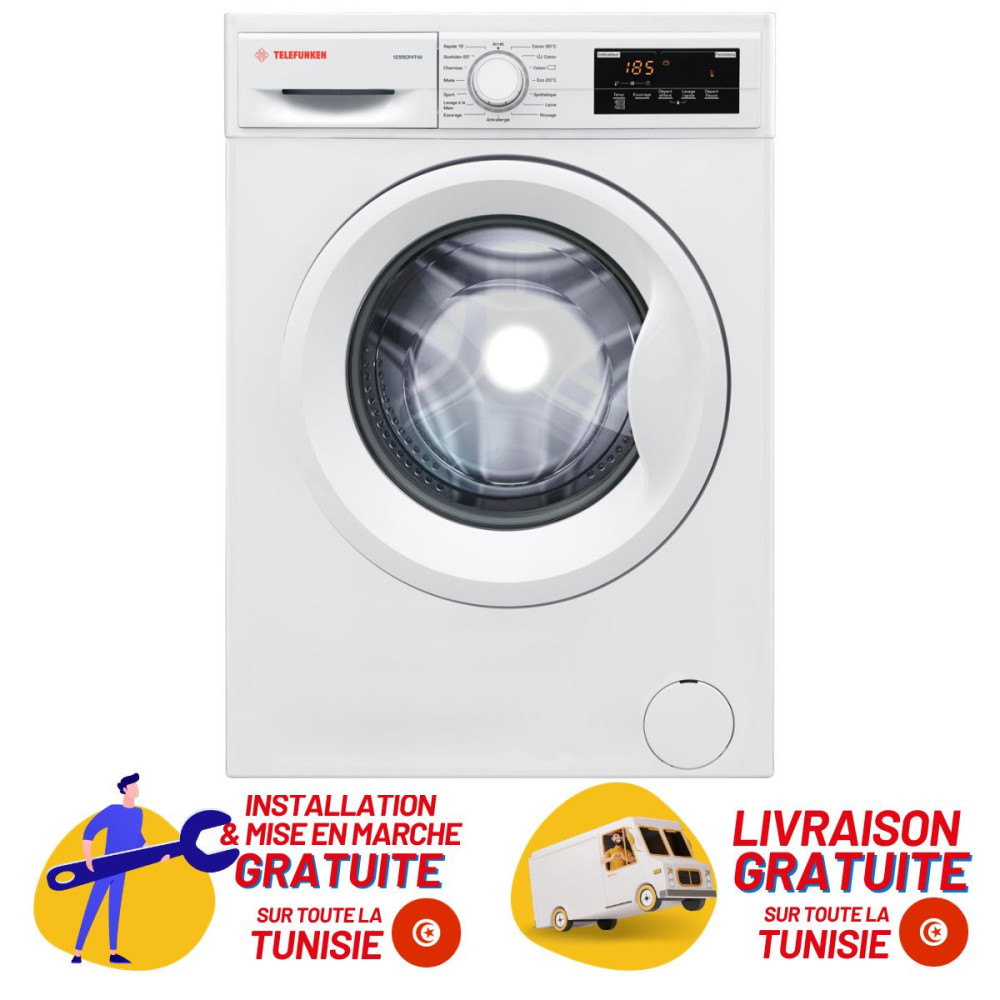 Machine à laver Telefunken MACH8-1255CF4T-S / 8 Kg / Blanc + Livraison + Installation et Mise en Marche Gratuites