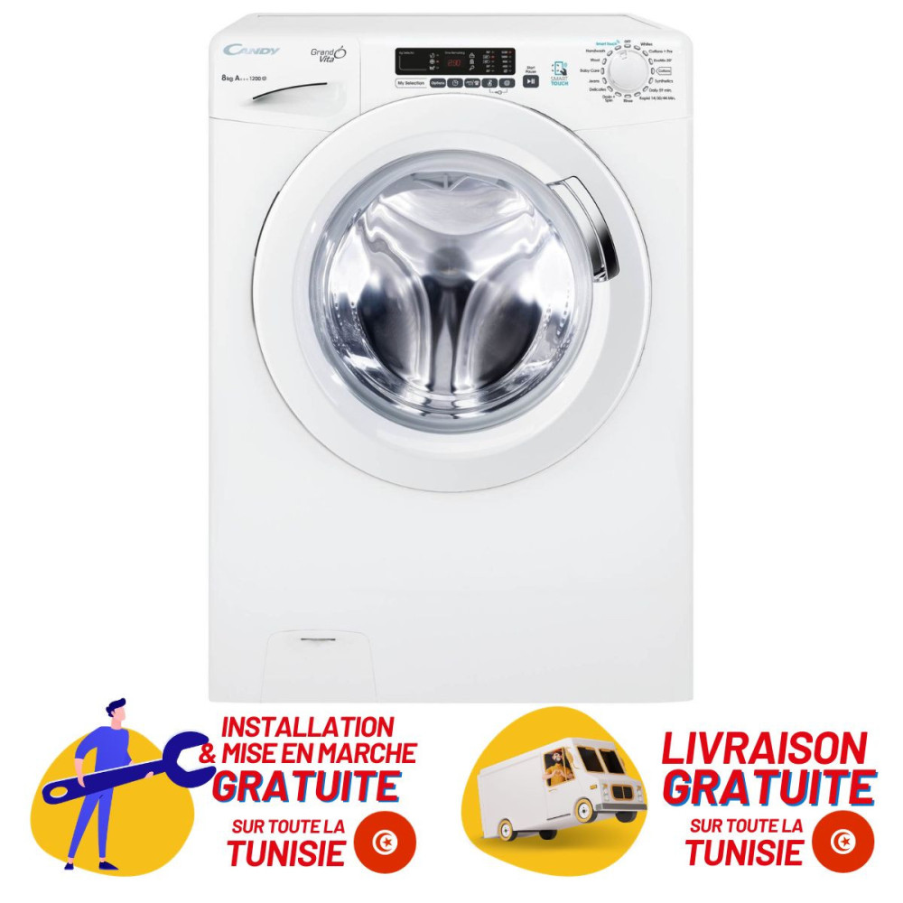 Machine à laver Automatique Candy 8 Kg / Blanc + Livraison + Installation et Mise en Marche Gratuites
