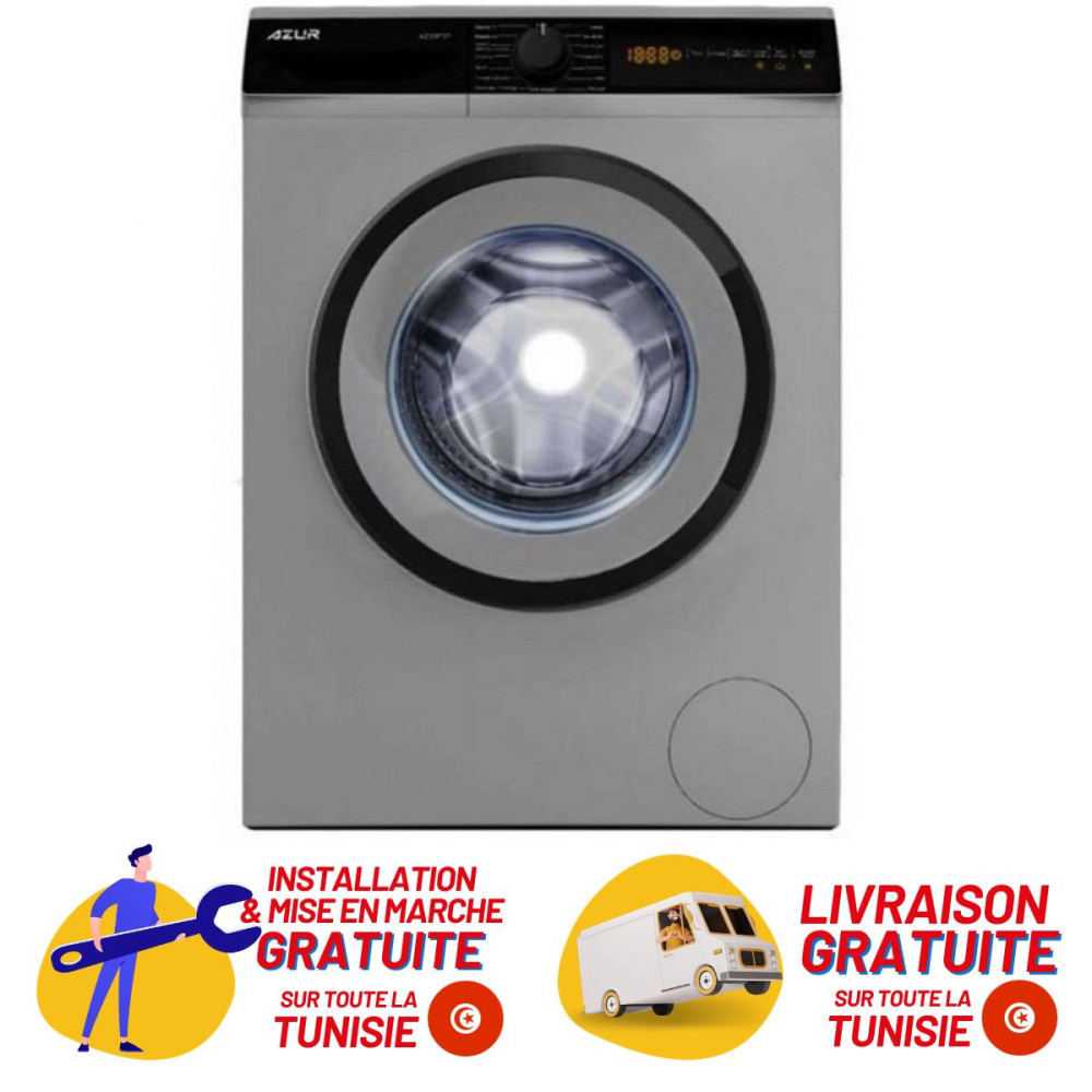 Lave Linge Frontale Azur AZ1210T2T / 10 KG / 1200 trs / Silver + Livraison + Installation et Mise en Marche Gratuites