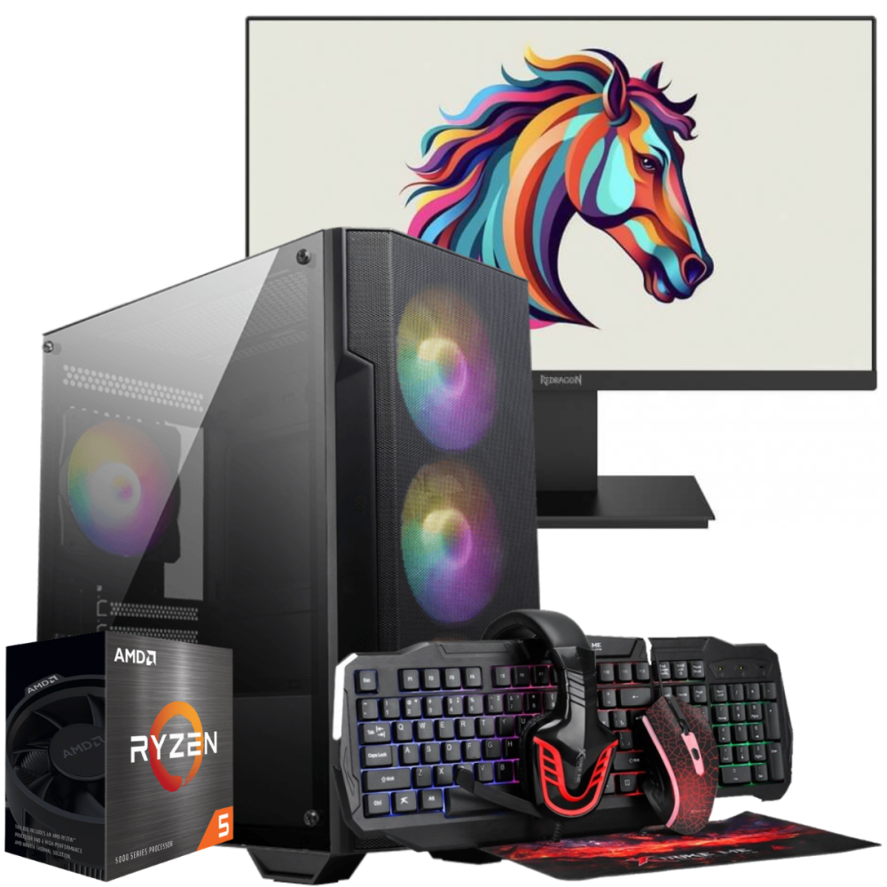 Setup Gamer Special Pc de Bureau Gaming / Ryzen 5 5600G /  RX Vega 7 / 16 Go Avec Écran REDRAGON 22" Full HD 75 Hz
