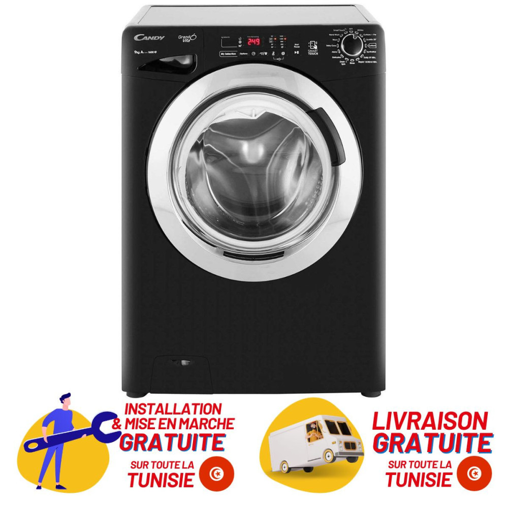 Machine à laver Automatique Candy 9 Kg / Noir + Livraison + Installation et Mise en Marche Gratuites