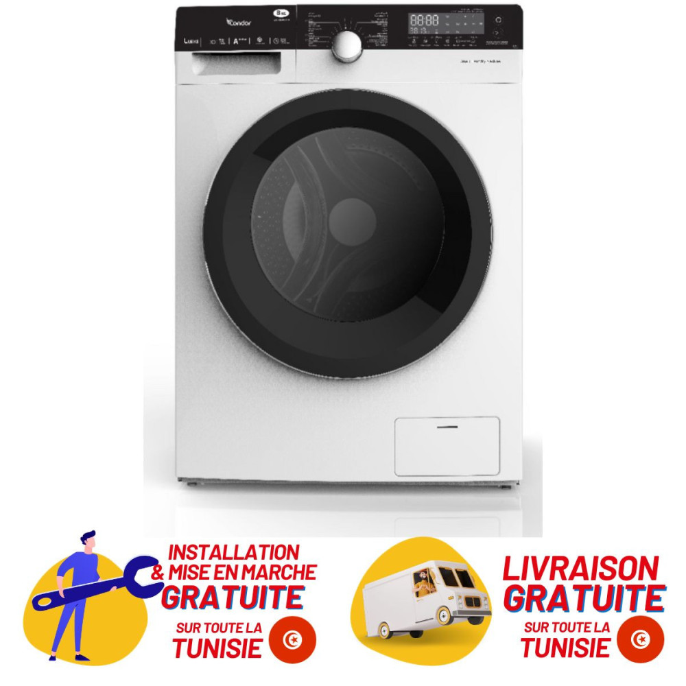 Machine à laver Frontale Condor WM LUNA L1 Auto 10 Kg / Blanc + Livraison + Installation et Mise en Marche Gratuites