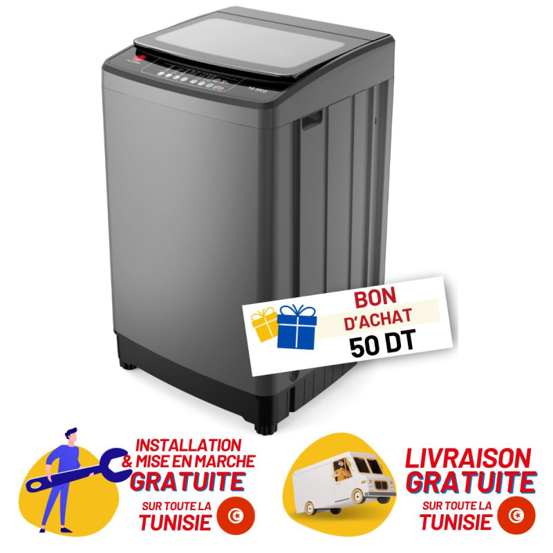 Machine à laver Automatique Top Load Hoover 10.5 Kg / 1000 trs / Silver + 50dt bon d'achat + Livraison + Installation et Mise en Marche Gratuites