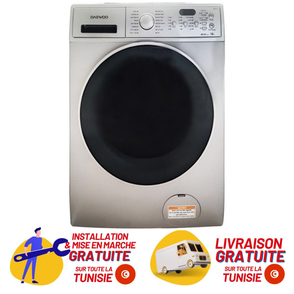 Machine à laver Automatique DAEWOO 11 Kg / 1200trs / Gris + Livraison + Installation et Mise en Marche Gratuites