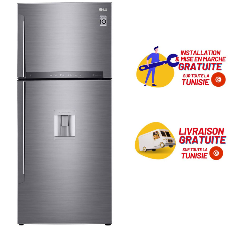Réfrigérateur LG GL-F502HLHL No Frost / 438L / Avec Fontaine / Silver +  Livraison + Installation et Mise en Marche Gratuites