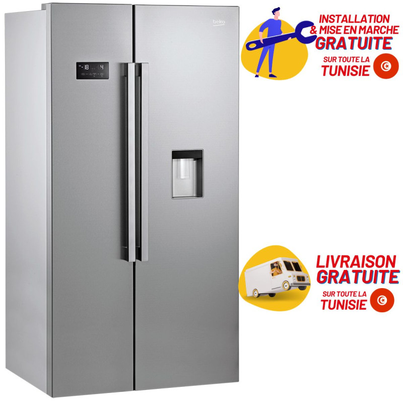Réfrigérateur américain BEKO 630L / Silver + Livraison + Installation et  Mise en Marche Gratuites