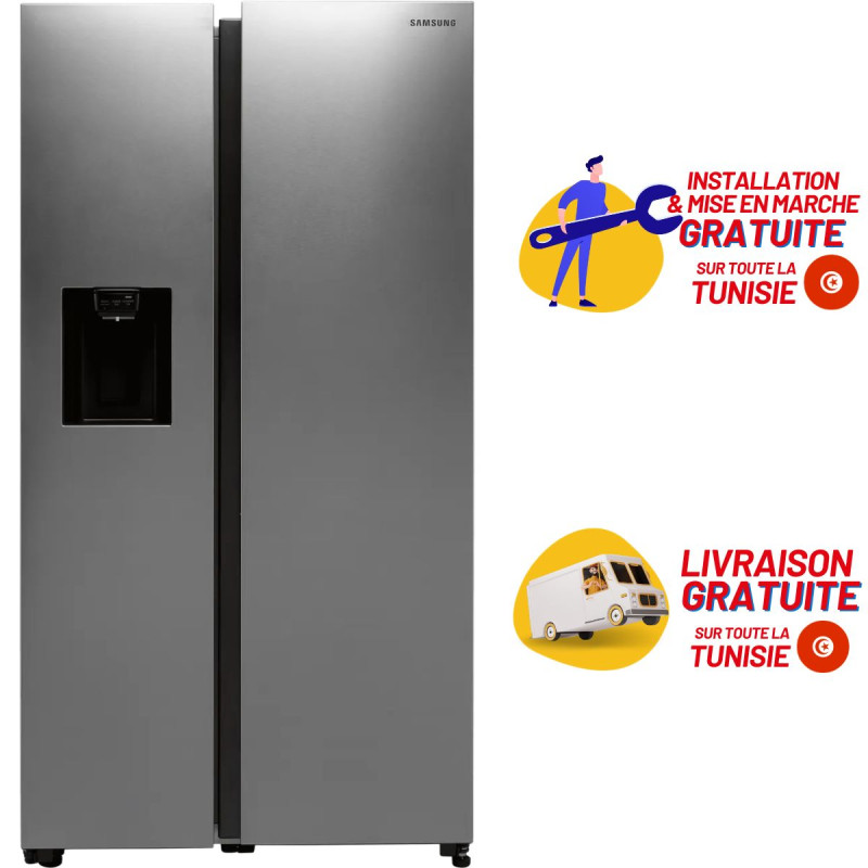 Réfrigérateur Samsung Side by Side RS68 Twin Cooling avec distributeu +  Livraison + Installation et Mise en Marche Gratuites r d'eau 609L / Silver