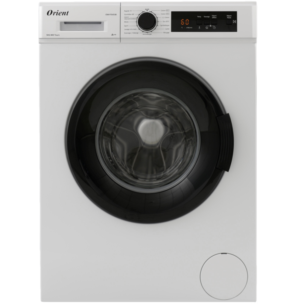 Machine à Laver Frontale Orient OW-F5V03B / 5KG / 800 Trs/min / Blanc / OW-F5V03B