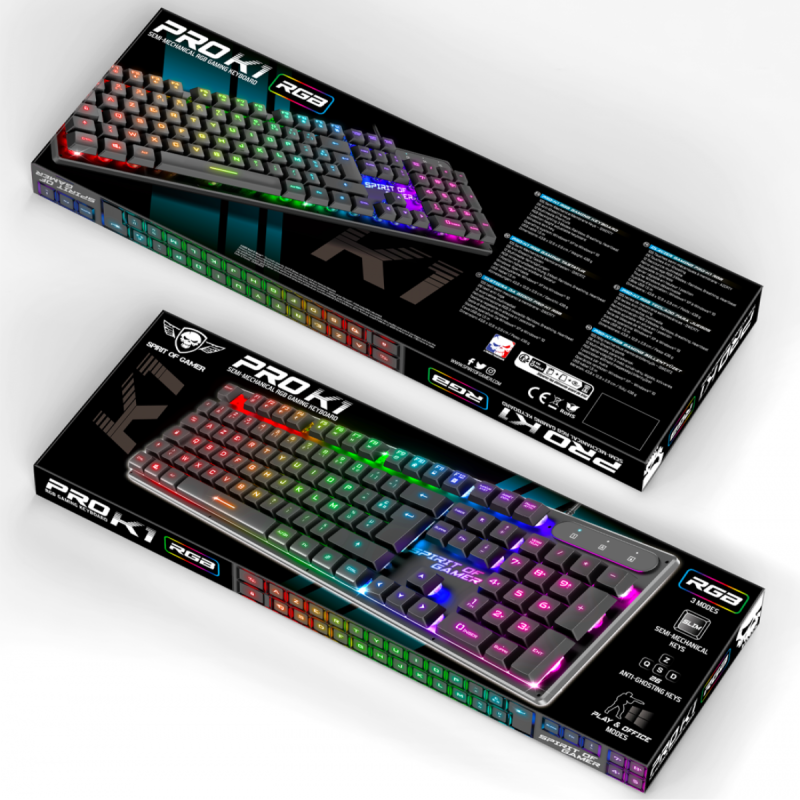 Clavier Gamer Filaire Spirit of Gamer CLA-PK1FR Semi-Mécaniques / RGB 3  Modes