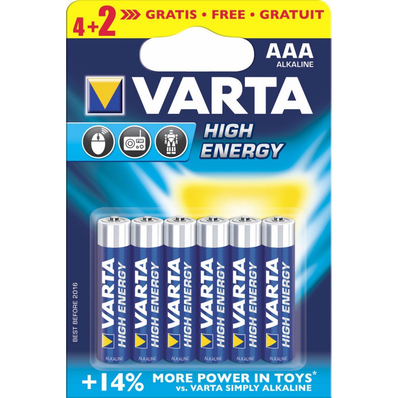 4x Piles AAA Varta High Energy LR03 BP4 + 2 Piles offertes