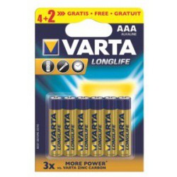 4x Piles AAA Varta LongLife LR03 BP4 + 2 Piles offertes