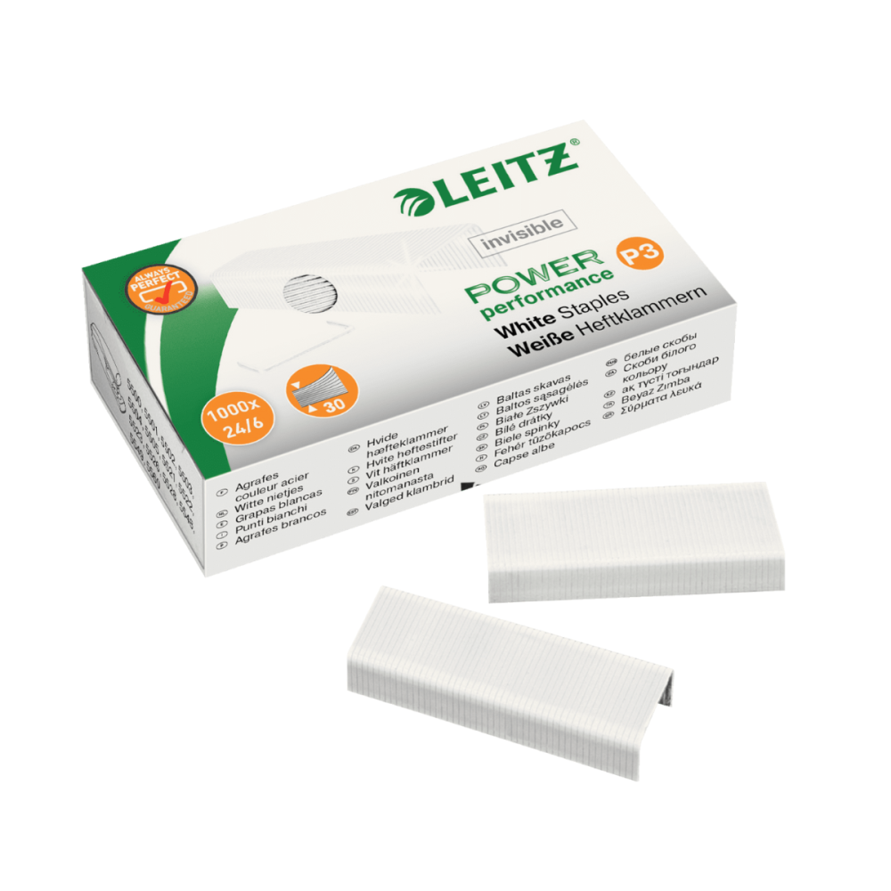 Boîte D'Agrafes Leitz Power Performance P3 24/6 Blanc / 1000 Pièces