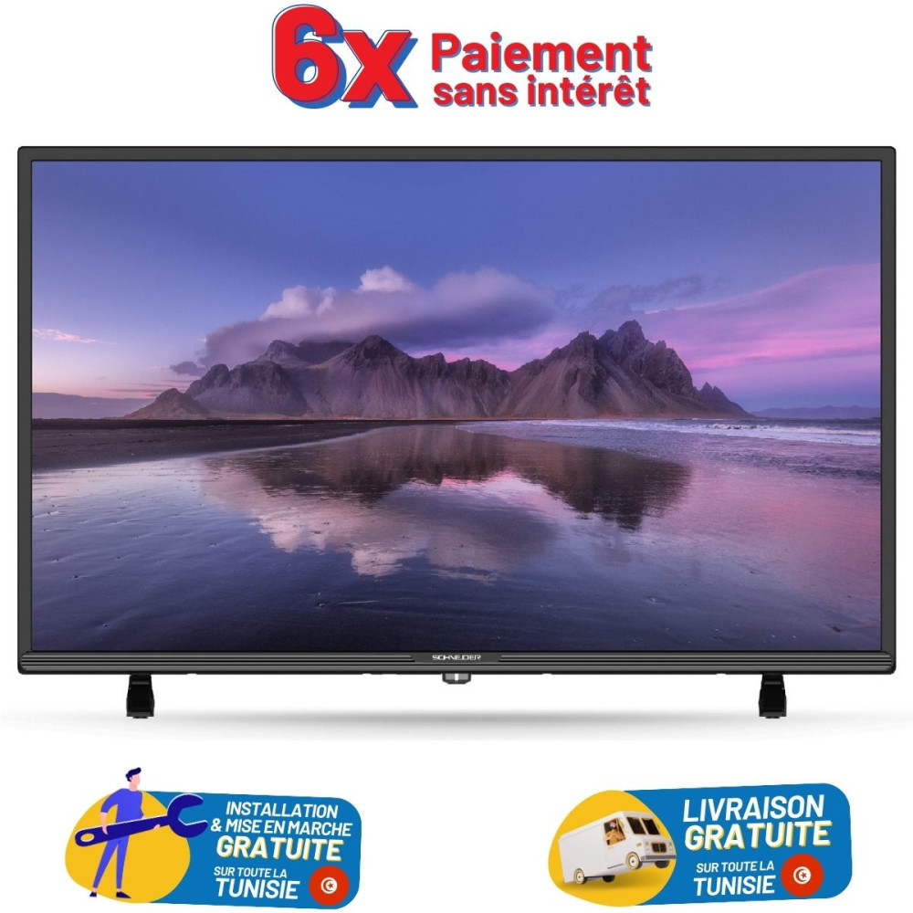 TV Schneider 32" HD avec Récepteur Intégré + Câble HDMI + Support TV Offerts