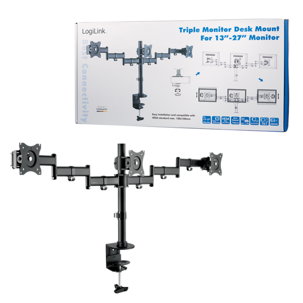 Support d'écran triple pour Bureau 27" LogiLink BP0050 / Noir