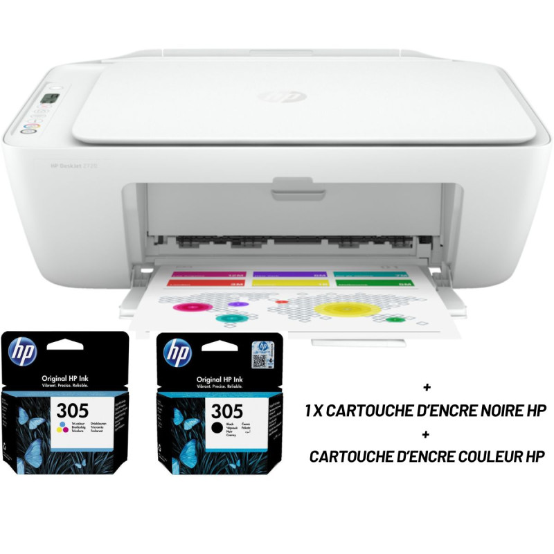 HP Deskjet 2720 Imprimante Tout-en-Un Jet d'Encre Couleur et Noir/Blan –