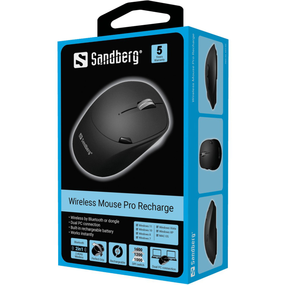 Souris sans fil Rechargeable Sandberg Pro 631-02 / Noir