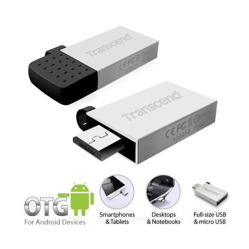 Clé USB Transcend JetFlash 380 OTG / 8 Go / Silver