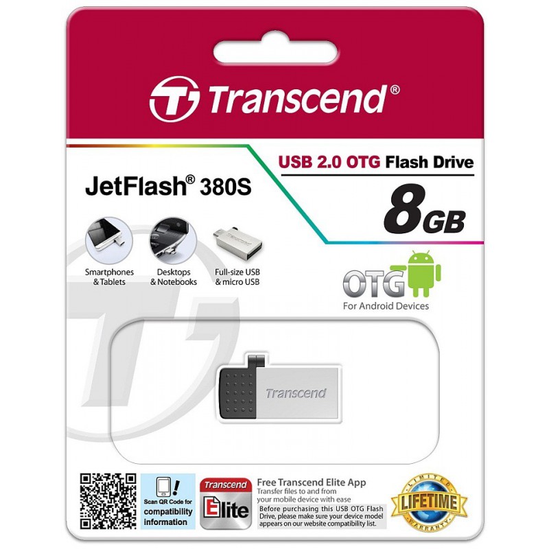 Clé USB Transcend JetFlash 380 OTG / 8 Go / Silver