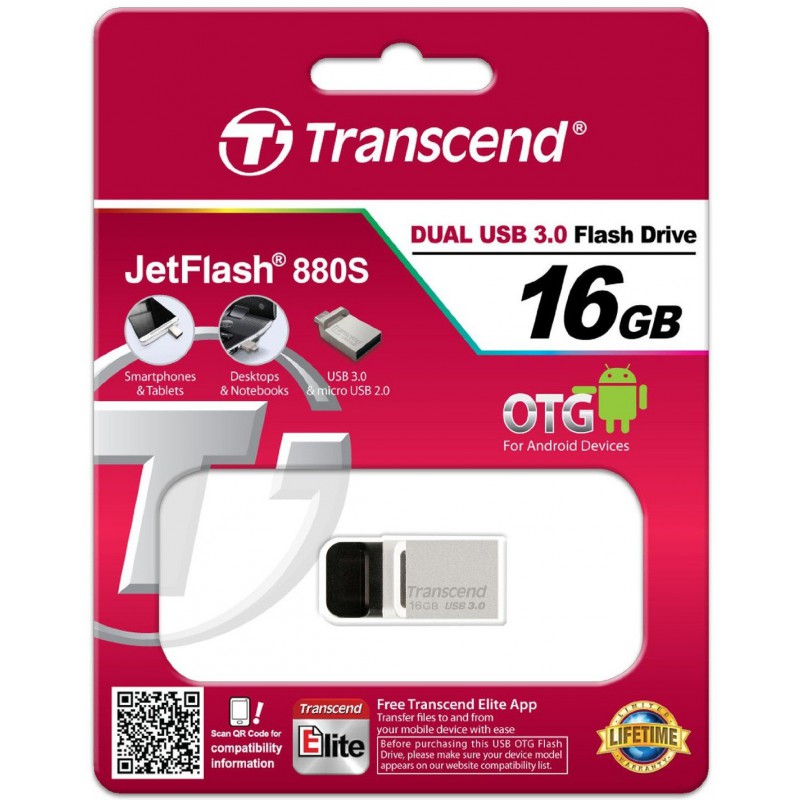 Clé USB Transcend JetFlash 880 OTG USB 3.0 / 16 Go / Silver