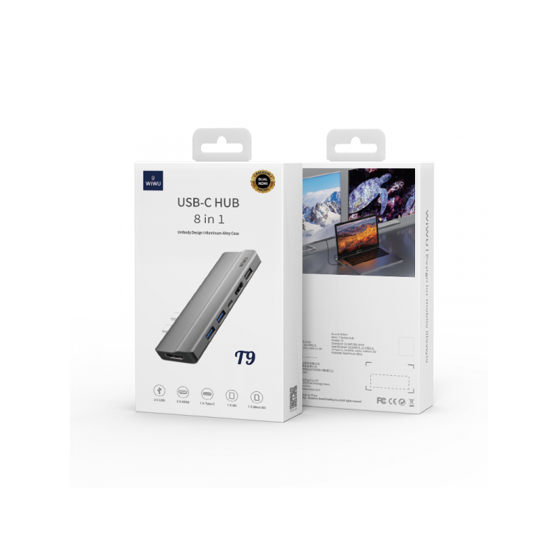 HUB USB-C 8 EN 1 WIWU T9 / GRIS