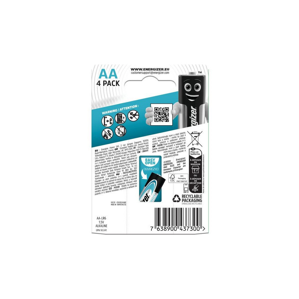 4x Piles alcalines Energizer Max Plus AA 1.5V