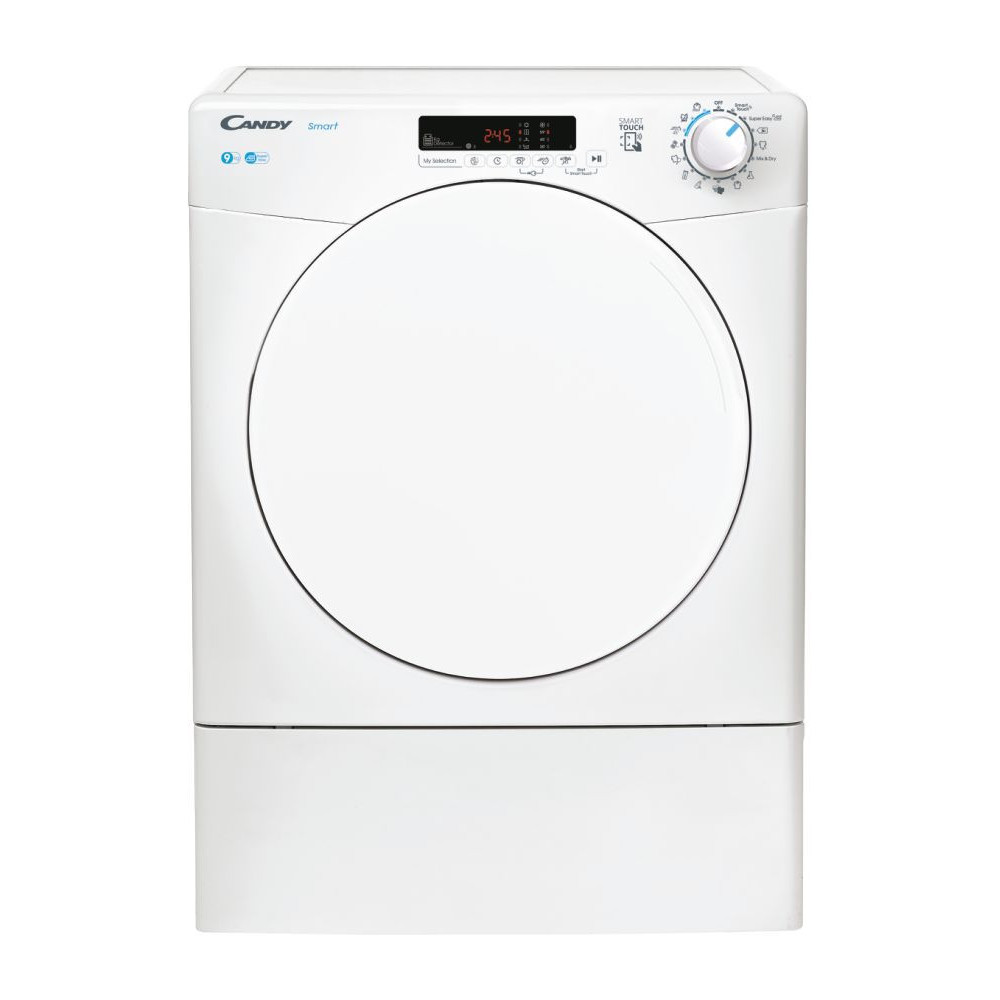 Sèche-linge Smart A évacuation Candy CSE-V9DF-S / 9 Kg / Blanc