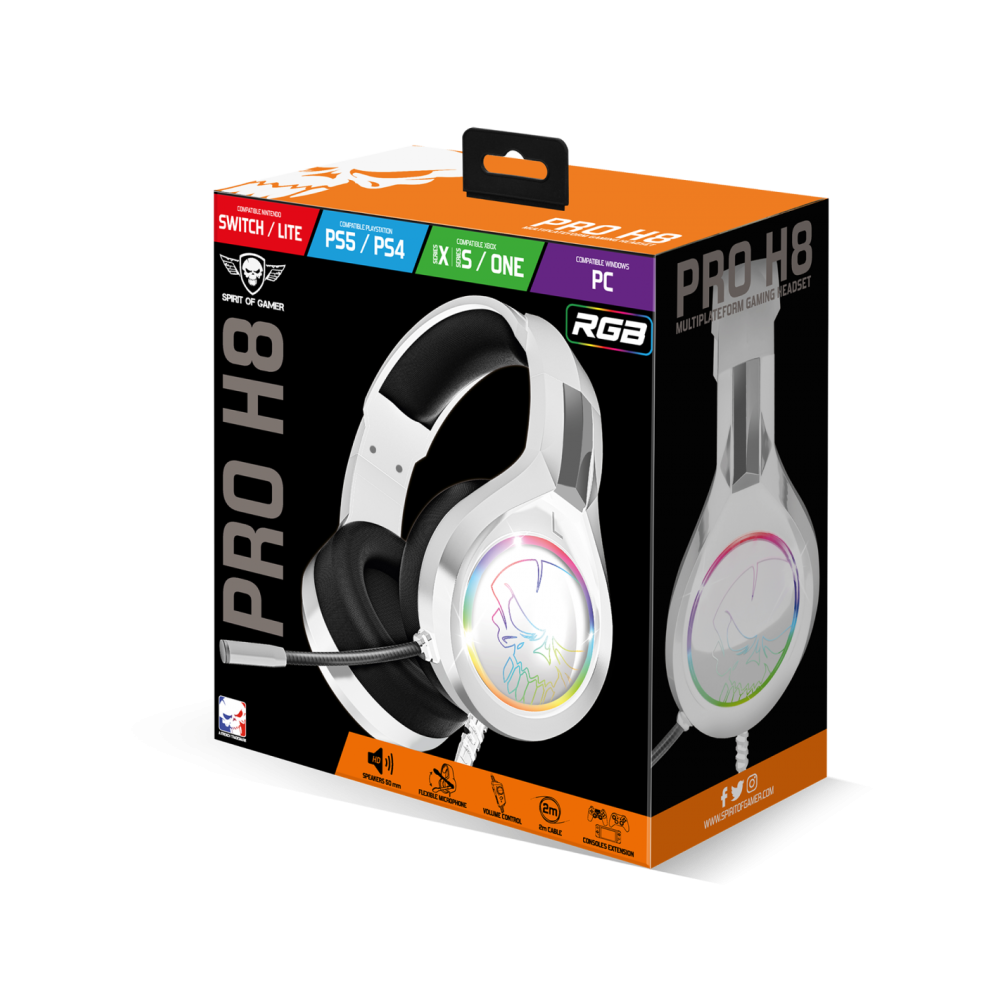 Casque-Micro Gaming Spirit Of Gamer PRO-H8 ARTIC RGB / Blanc