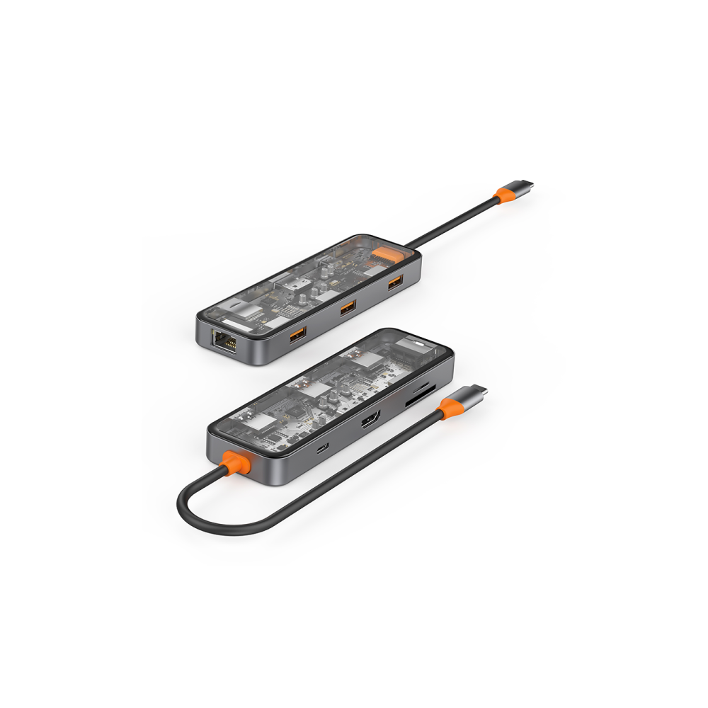 Station d'accueil WIWU CYBER 8 EN 1 USB-C TRANSPARENT / GRIS