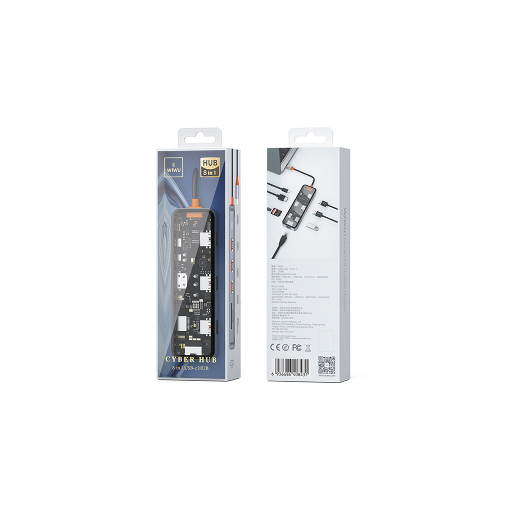 Station d'accueil WIWU CYBER 8 EN 1 USB-C TRANSPARENT / GRIS