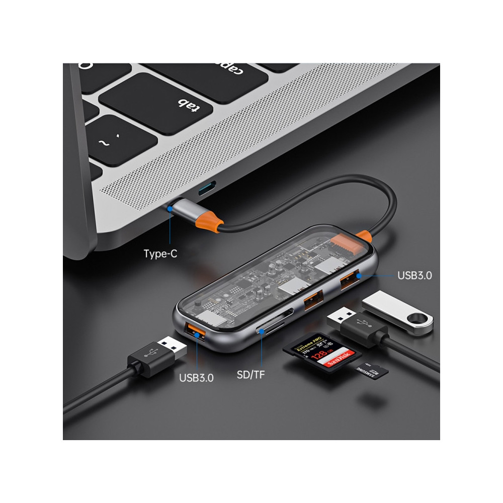 Station d'accueil WIWU CB005 CYBER USB-C TRANSPARENT 5 EN 1 / GRIS