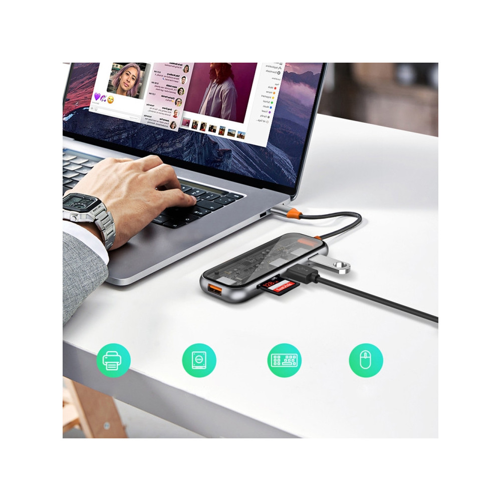 Station d'accueil WIWU CB005 CYBER USB-C TRANSPARENT 5 EN 1 / GRIS