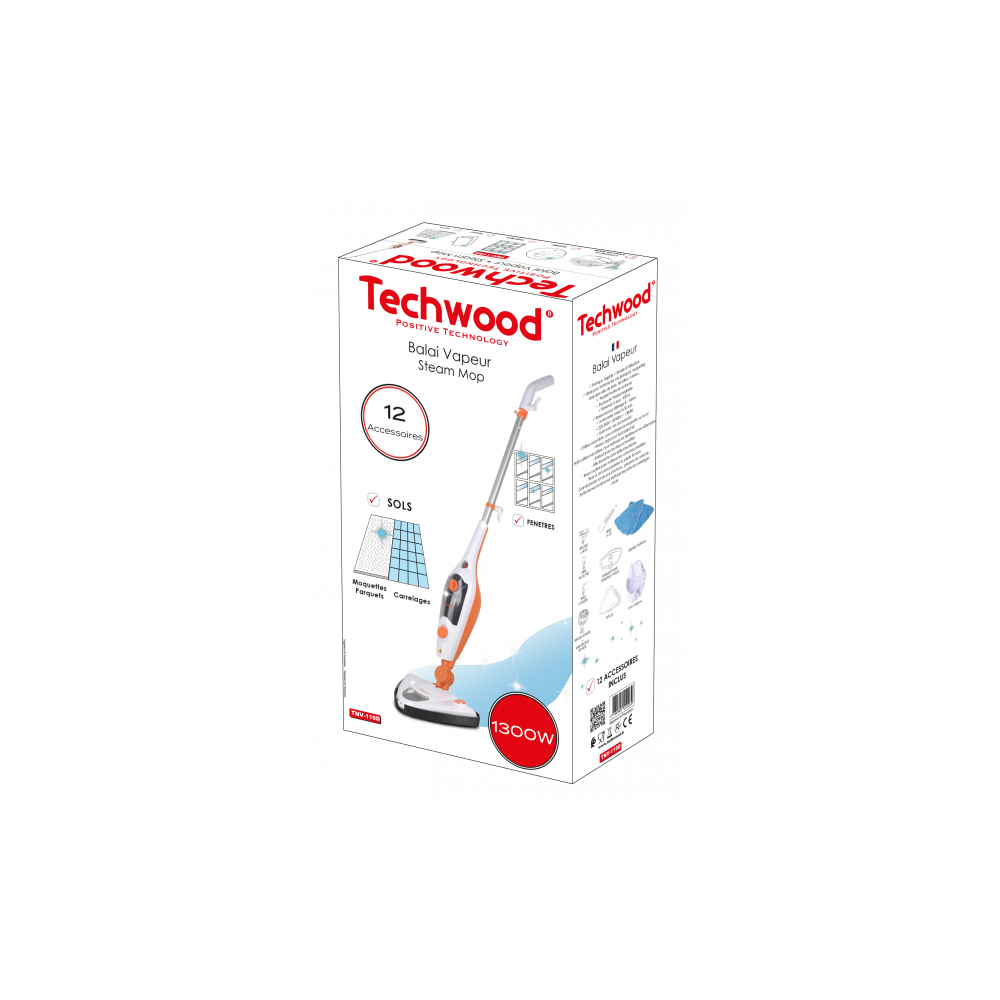 NETTOYEUR À VAPEUR 10EN1 TECHWOOD TNV-119D / 1300 W /  BLANC&ORANGE