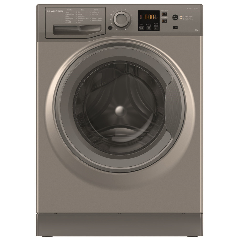 Machine à laver Frontale Ariston NS823CGGMA / 8 KG / Silver avec Moteur Inverter
