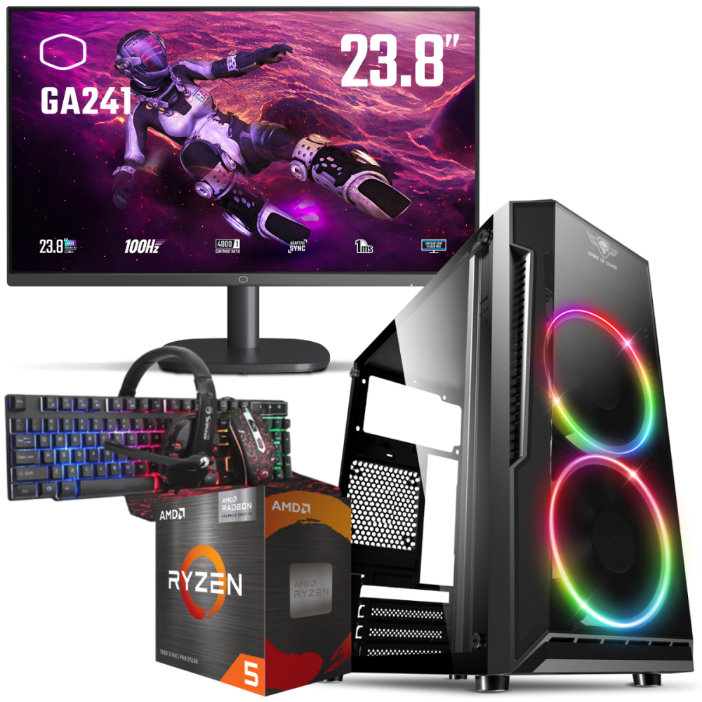 Setup Gamer SPECIAL Pc De Bureau Gaming / Ryzen 5 5600G / Vega 7 / 16 Go Avec Écran Cooler Master 24" Full HD VA 100 Hz